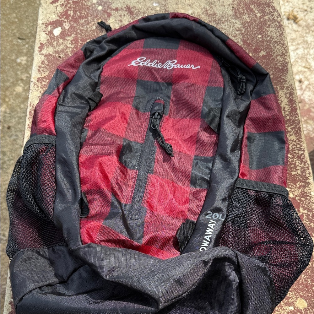 Eddie Bauer Red and Black Plaid Daypack
